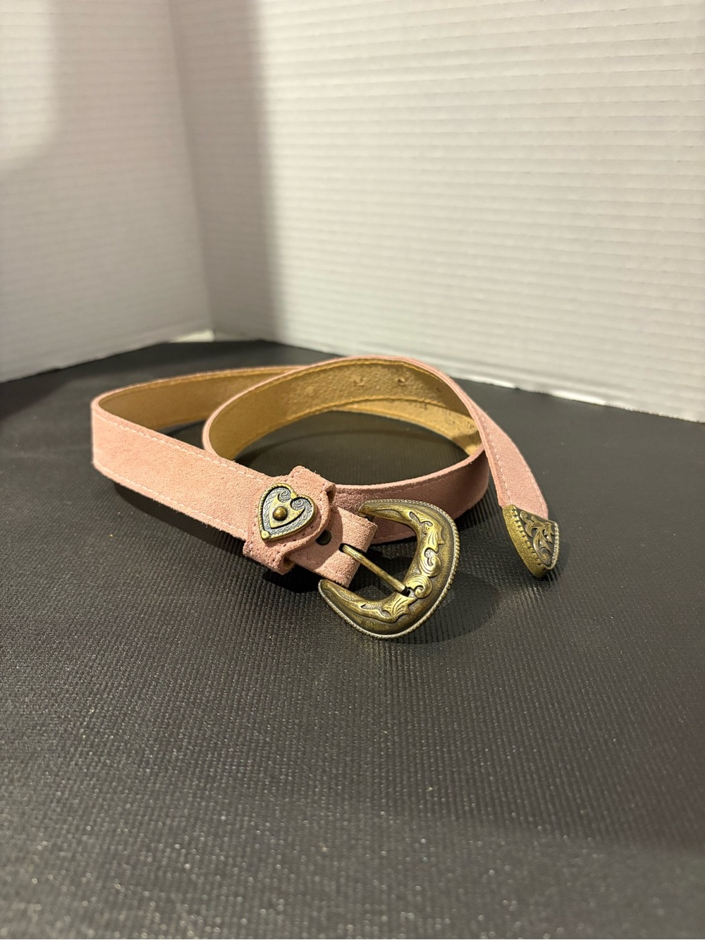 Women's Pink Suede with Heart Buckle Belt